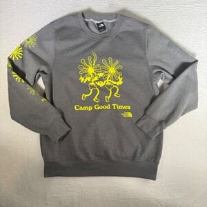 The North Face Camp Good Times Gray Neon Yellow Graphic‎ Crewneck Sweatshirt M
